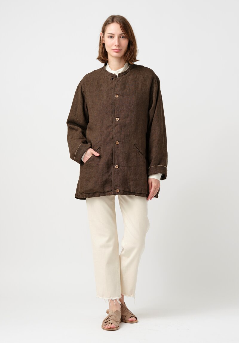 Kaval Indigo Washed Linen Dream Sleeve Jacket in Mocha Brown