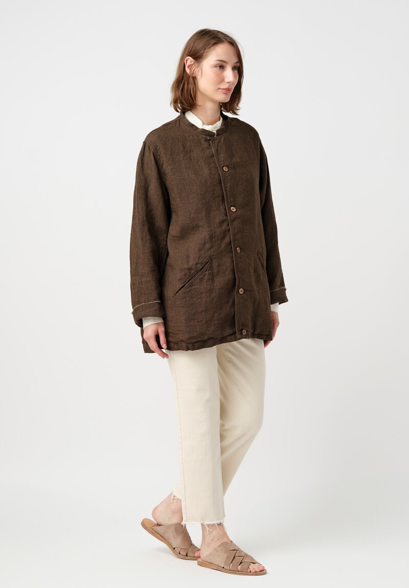Kaval Indigo Washed Linen Dream Sleeve Jacket in Mocha Brown