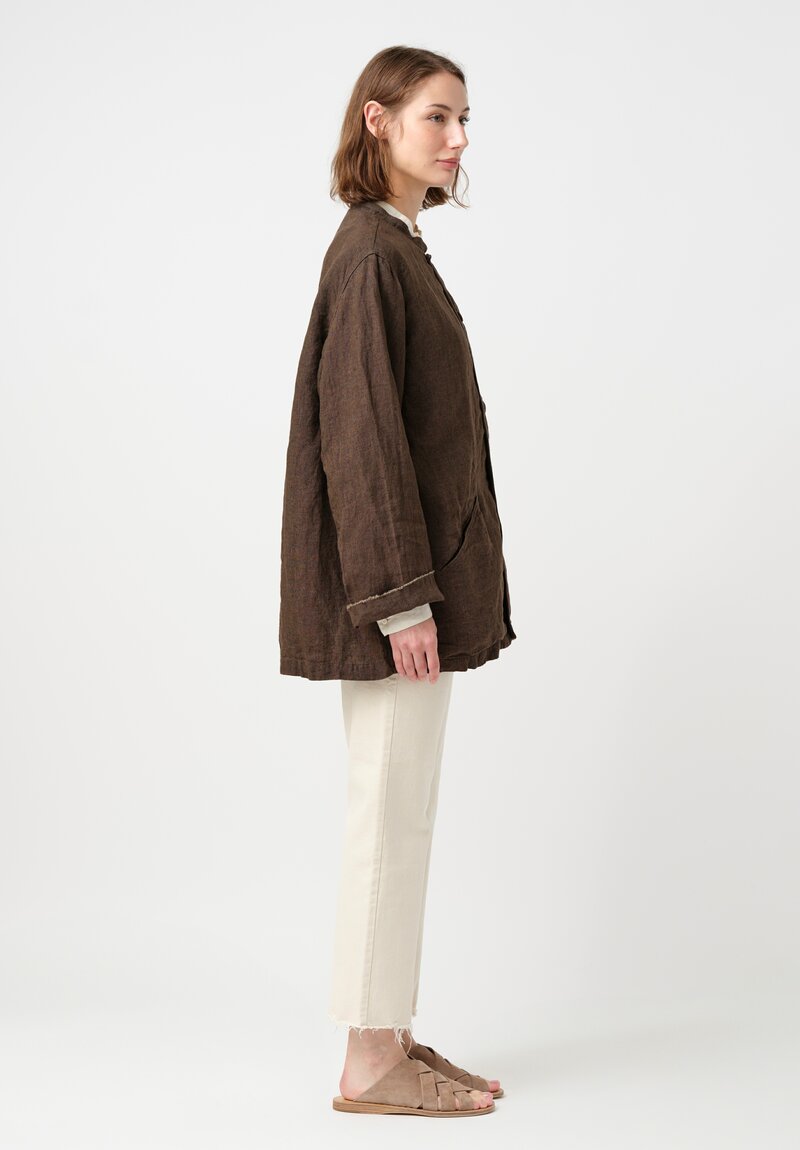 Kaval Indigo Washed Linen Dream Sleeve Jacket in Mocha Brown