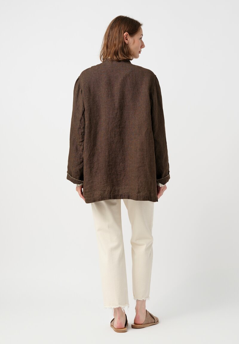 Kaval Indigo Washed Linen Dream Sleeve Jacket in Mocha Brown