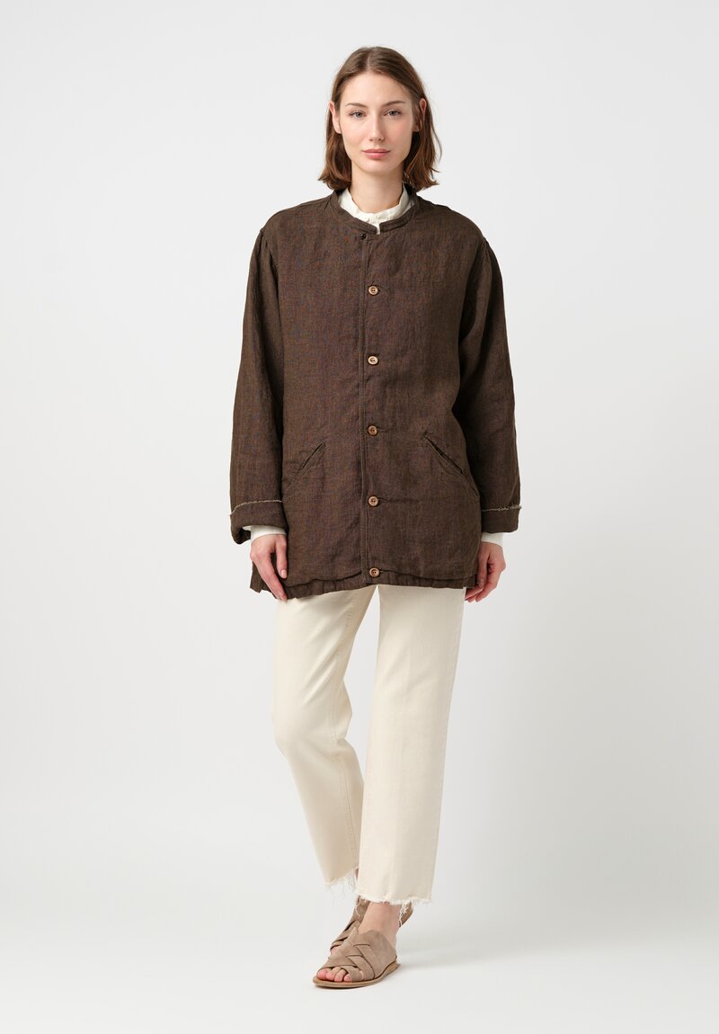 Kaval Indigo Washed Linen Dream Sleeve Jacket in Mocha Brown