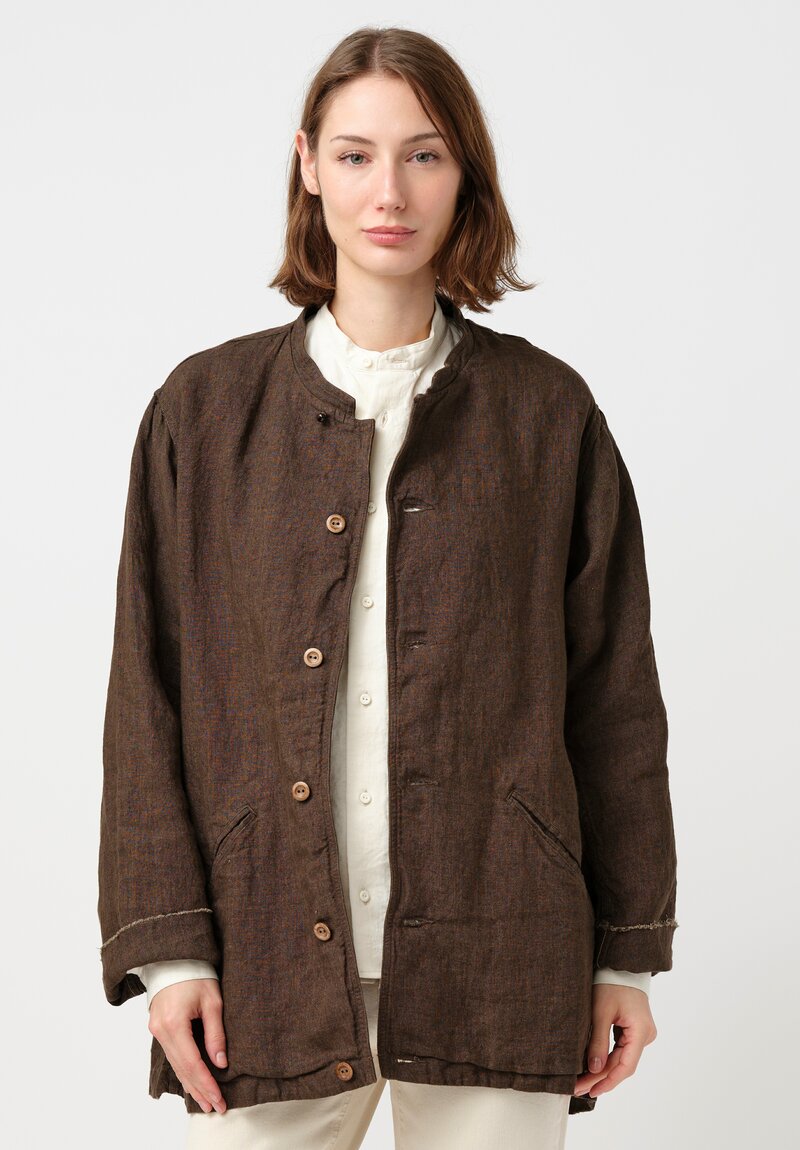 Kaval Indigo Washed Linen Dream Sleeve Jacket in Mocha Brown