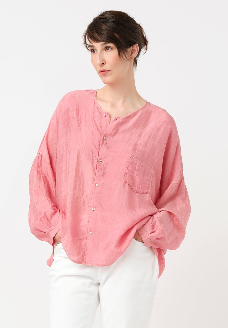 Kaval Khadi Silk Oversized Button-Down Top in Watermelon Pink