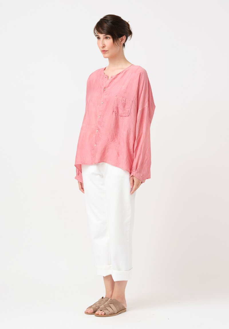Kaval Khadi Silk Oversized Button-Down Top in Watermelon Pink