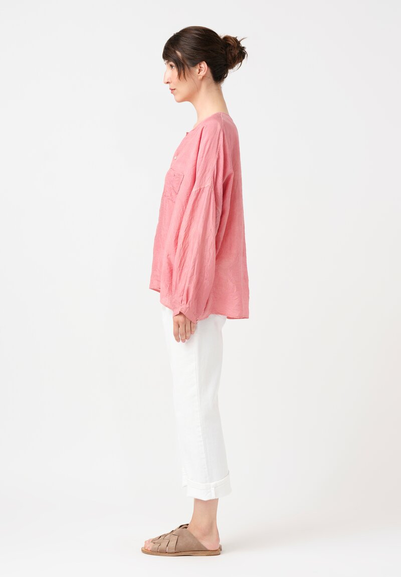 Kaval Khadi Silk Oversized Button-Down Top in Watermelon Pink