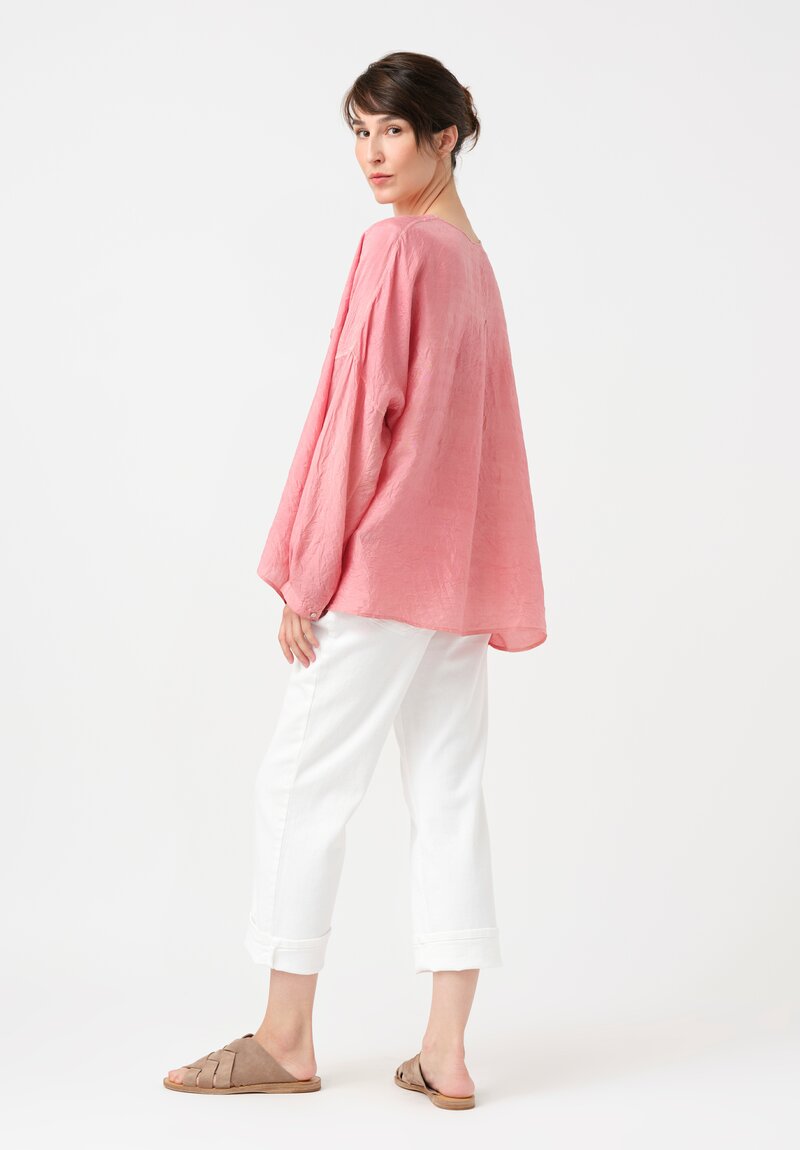 Kaval Khadi Silk Oversized Button-Down Top in Watermelon Pink