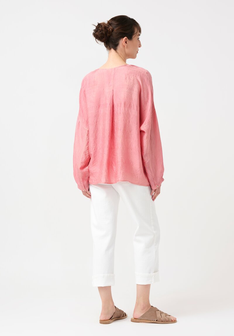 Kaval Khadi Silk Oversized Button-Down Top in Watermelon Pink
