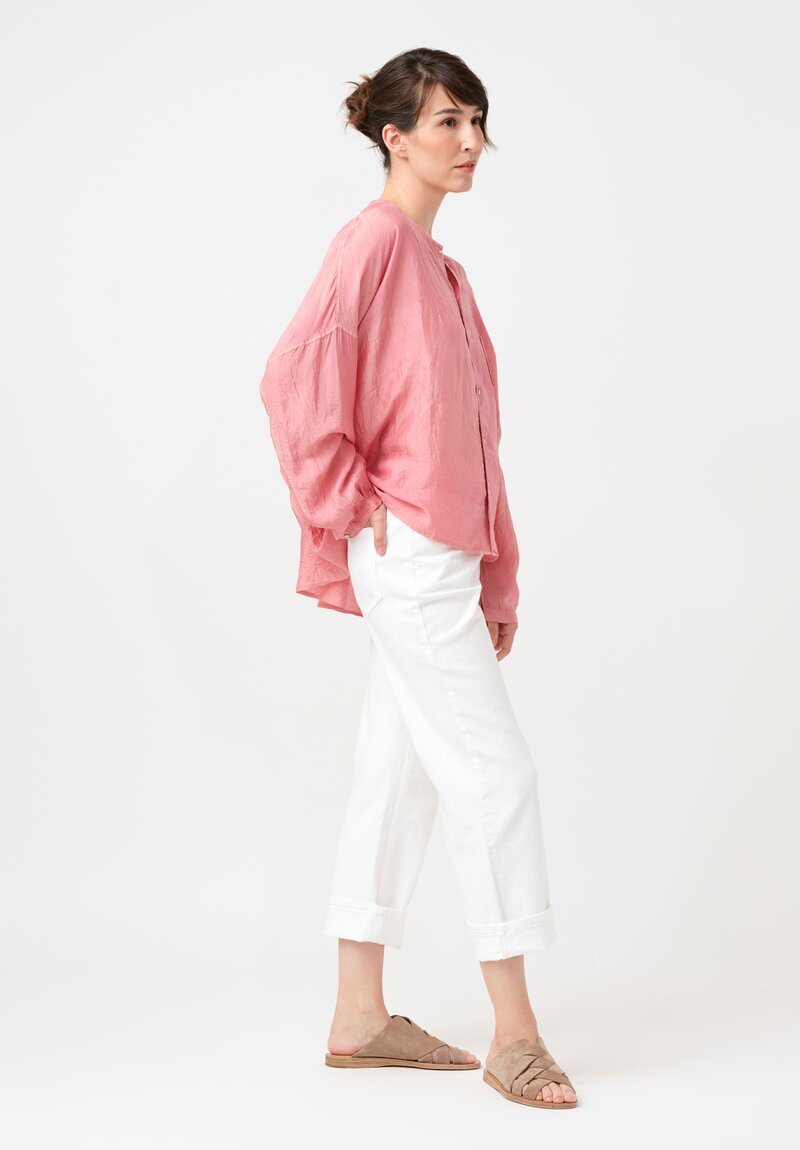 Kaval Khadi Silk Oversized Button-Down Top in Watermelon Pink