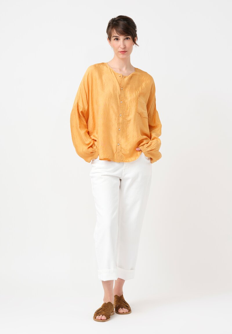 Kaval Khadi Silk Oversized Button-Down Top in Apricot Orange