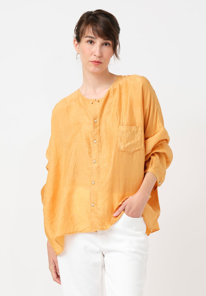 Kaval Khadi Silk Oversized Button-Down Top in Apricot Orange