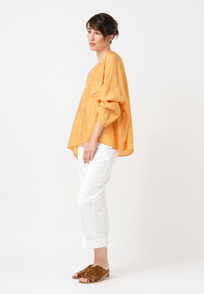 Kaval Khadi Silk Oversized Button-Down Top in Apricot Orange