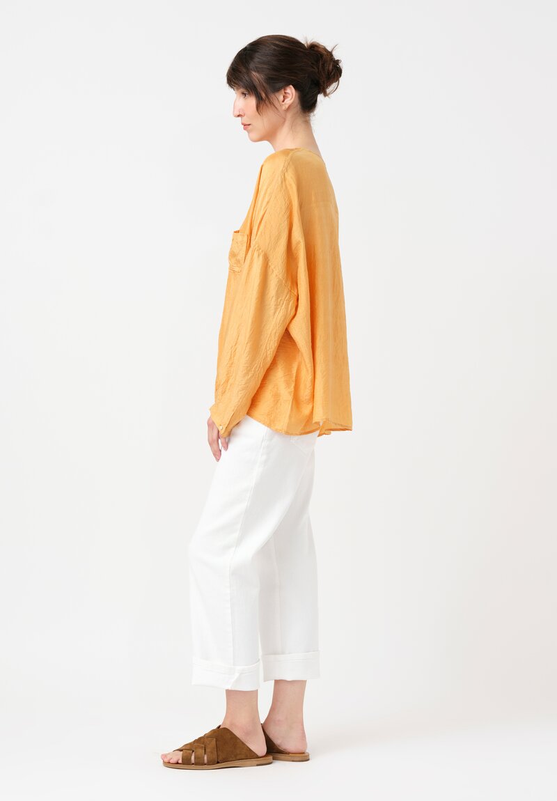 Kaval Khadi Silk Oversized Button-Down Top in Apricot Orange