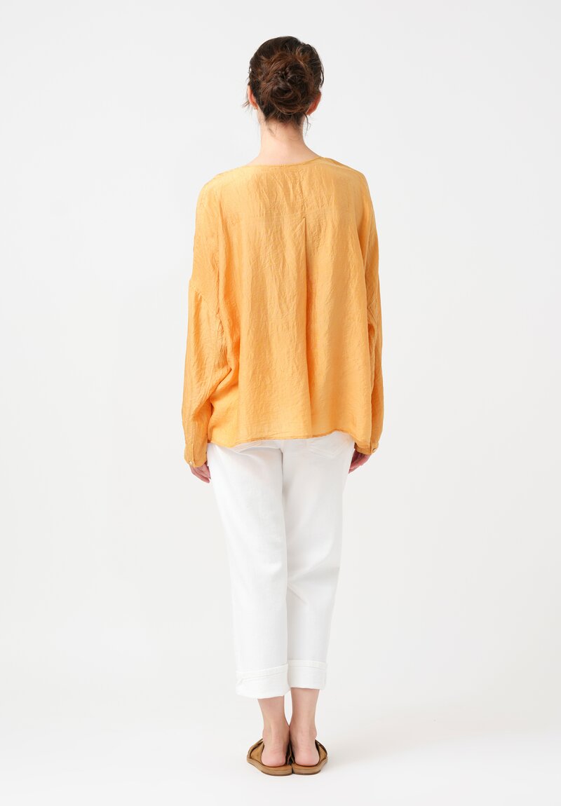 Kaval Khadi Silk Oversized Button-Down Top in Apricot Orange