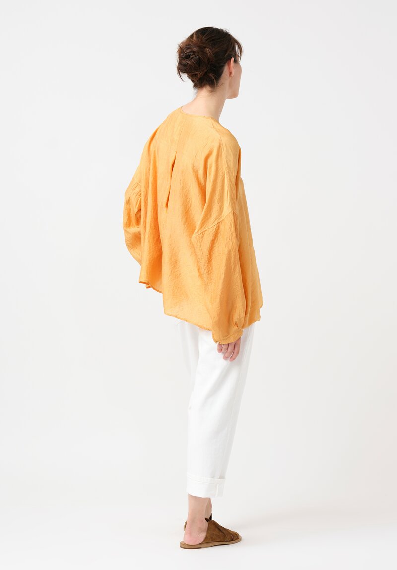 Kaval Khadi Silk Oversized Button-Down Top in Apricot Orange