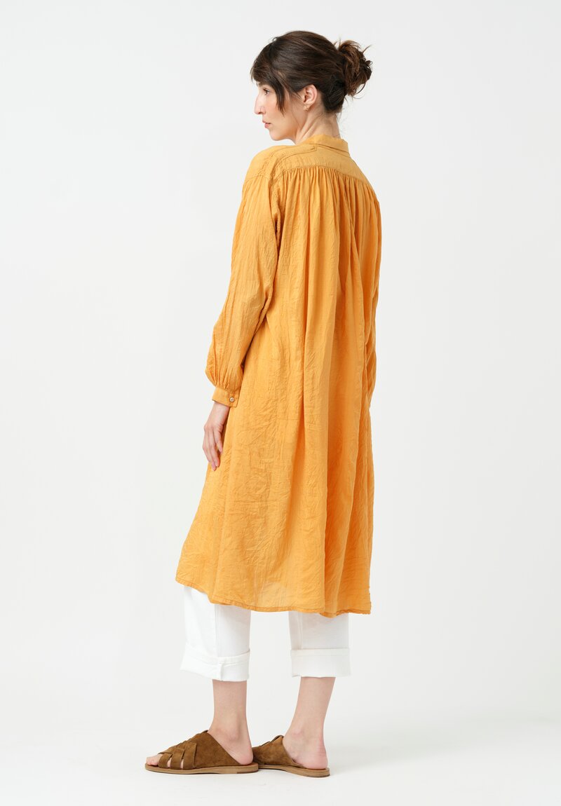 Kaval Khadi Silk Point Collar Button-Down Dress in Apricot Orange
