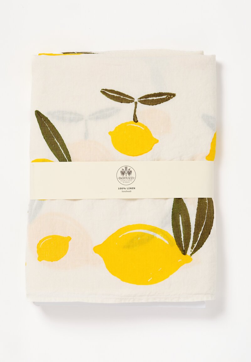 Bertozzi Handmade Linen Lemon Print Tablecloth in White & Yellow 