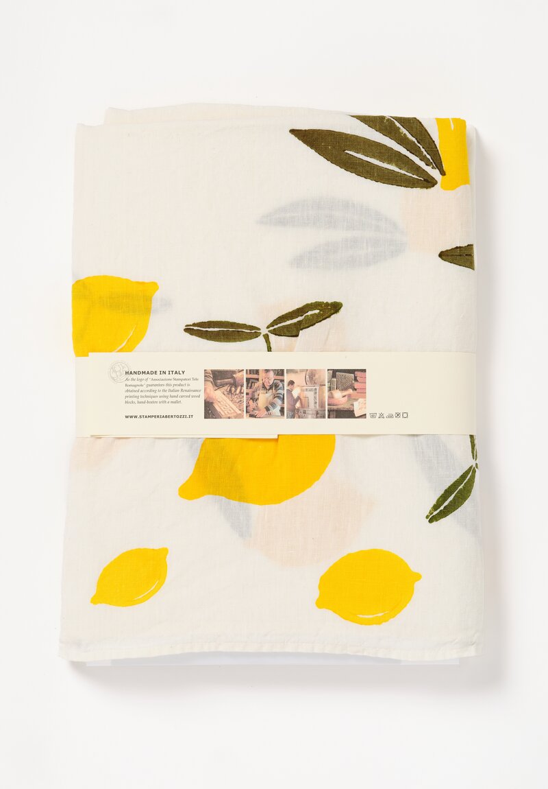 Bertozzi Handmade Linen Lemon Print Tablecloth in White & Yellow 