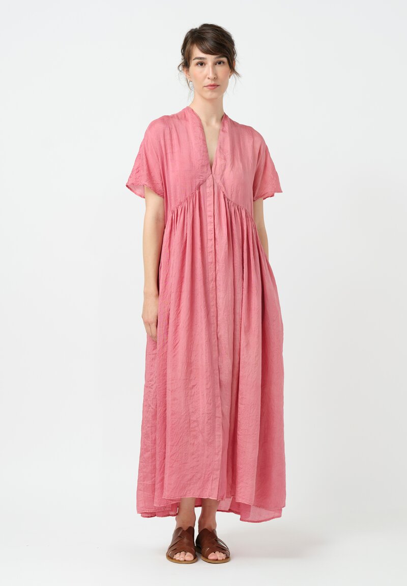 Kaval Khadi Silk Concealed Button-Down Dress in Watermelon Pink
