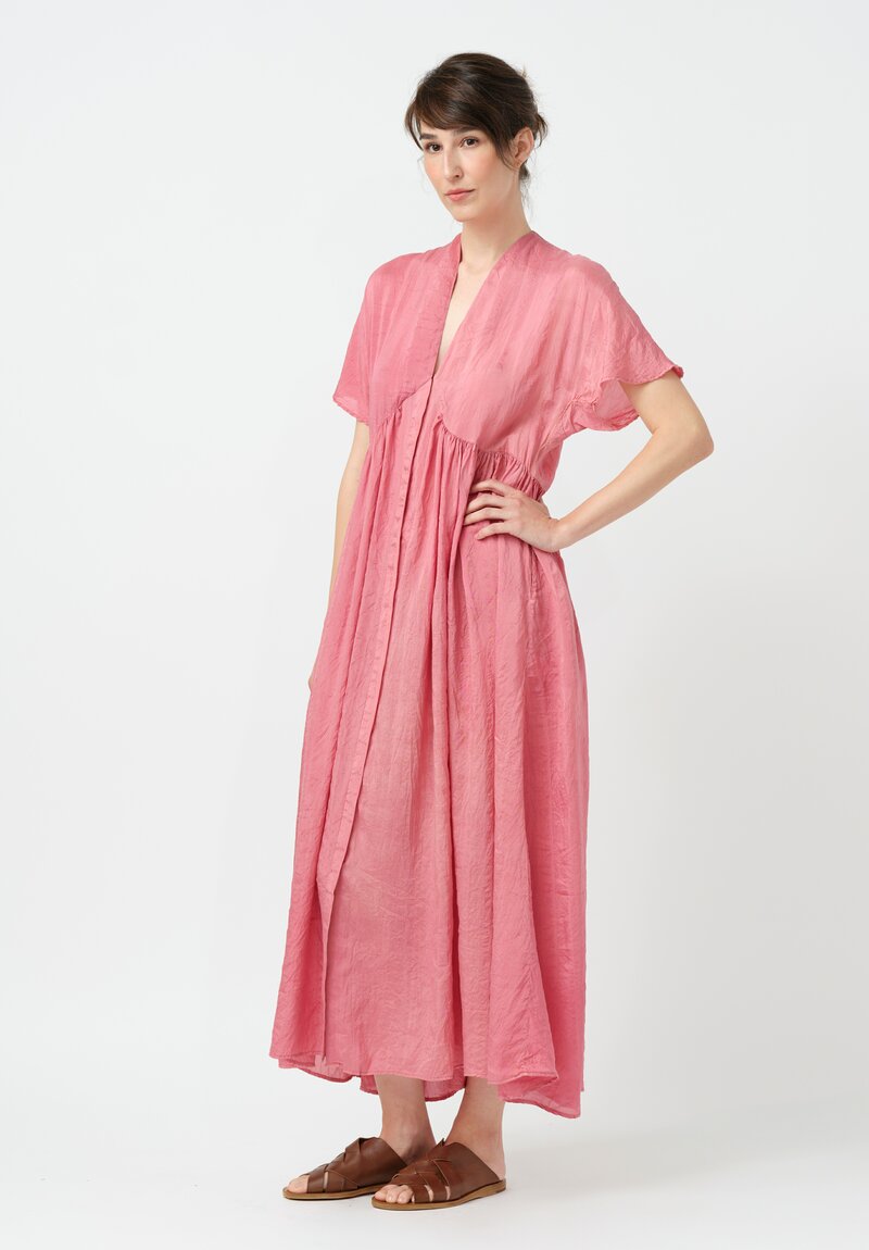 Kaval Khadi Silk Concealed Button-Down Dress in Watermelon Pink
