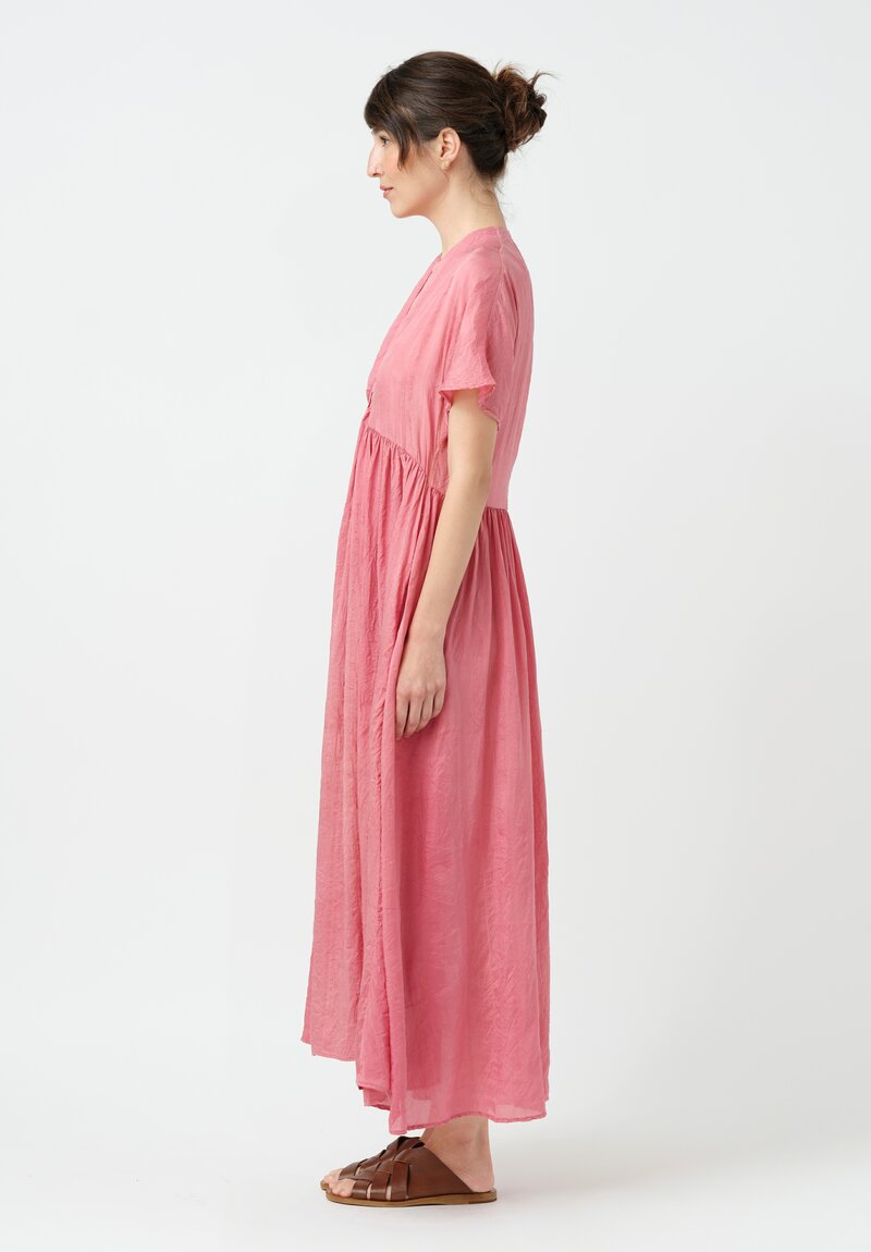 Kaval Khadi Silk Concealed Button-Down Dress in Watermelon Pink