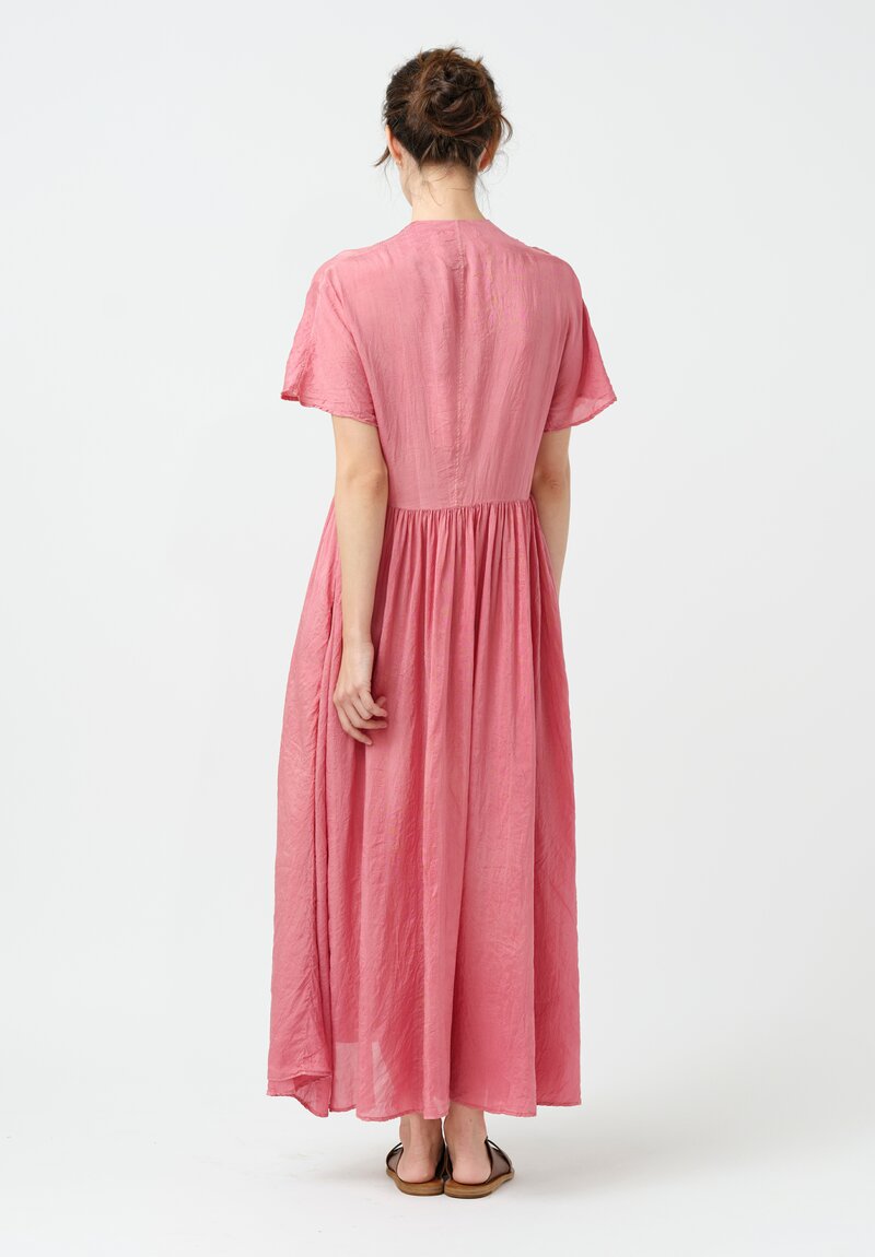Kaval Khadi Silk Concealed Button-Down Dress in Watermelon Pink