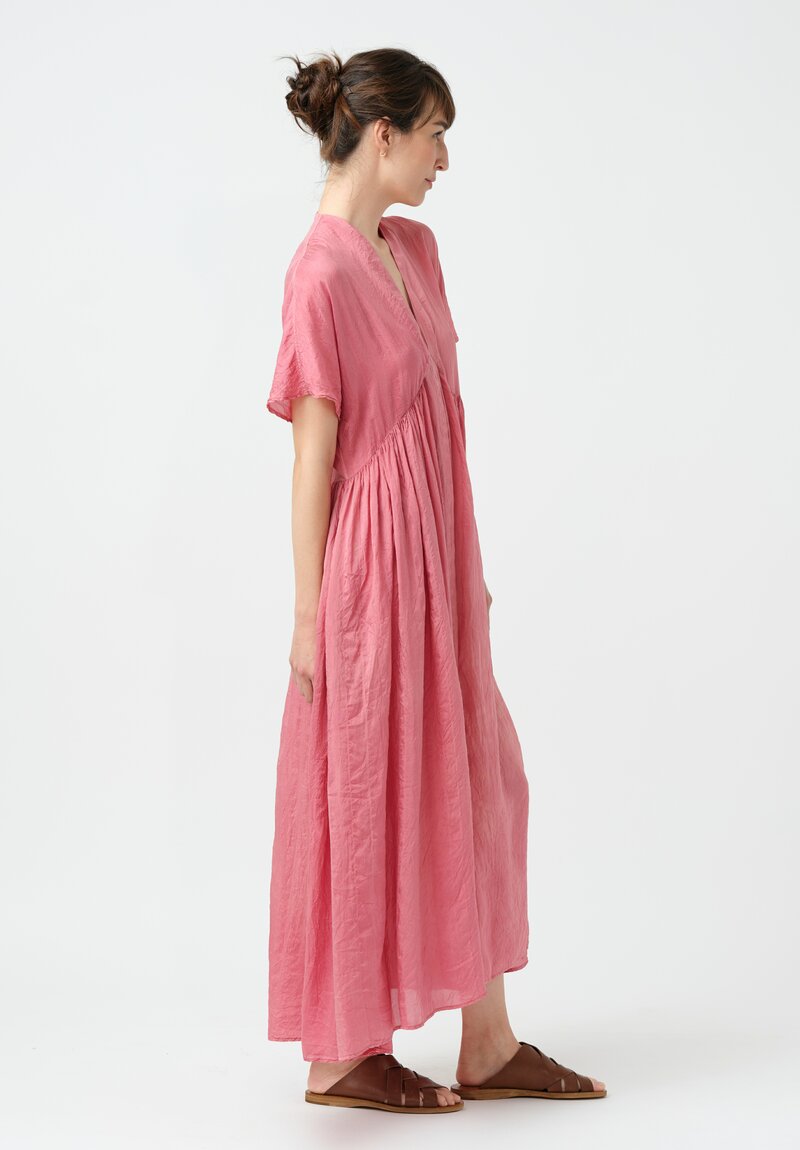 Kaval Khadi Silk Concealed Button-Down Dress in Watermelon Pink