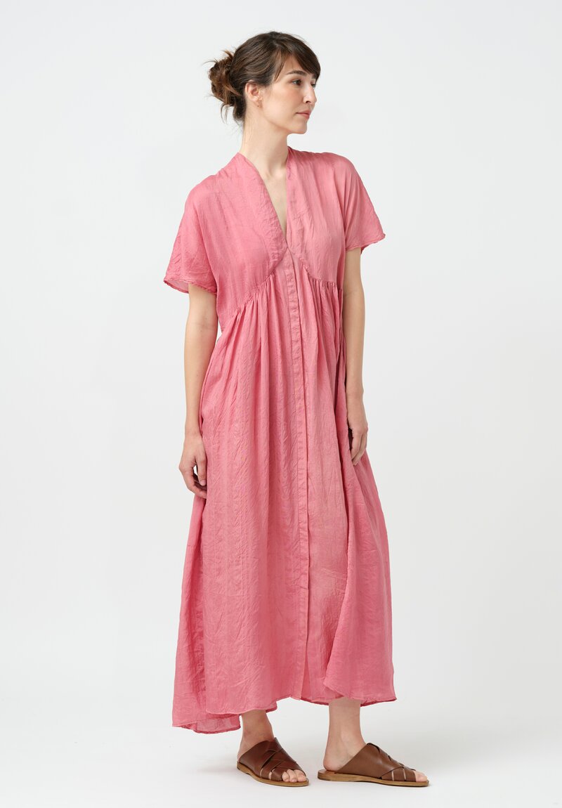 Kaval Khadi Silk Concealed Button-Down Dress in Watermelon Pink