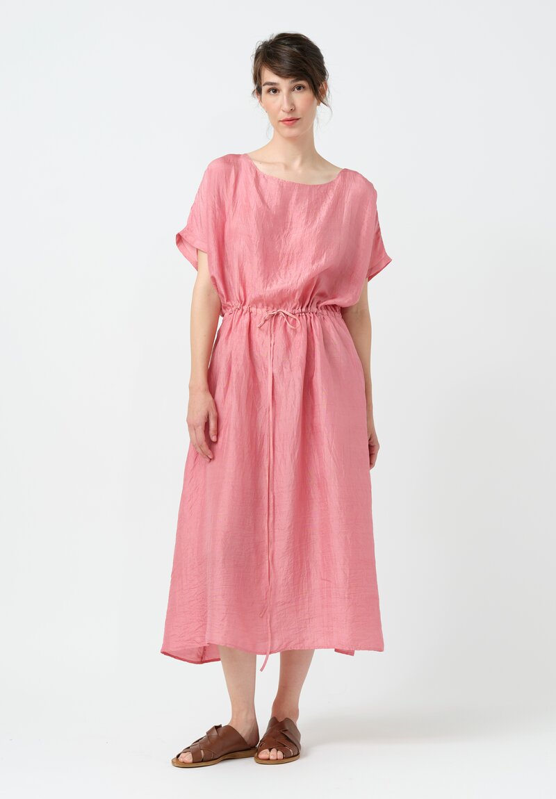 Kaval Khadi Silk Drawstring Waist Dress in Watermelon Pink