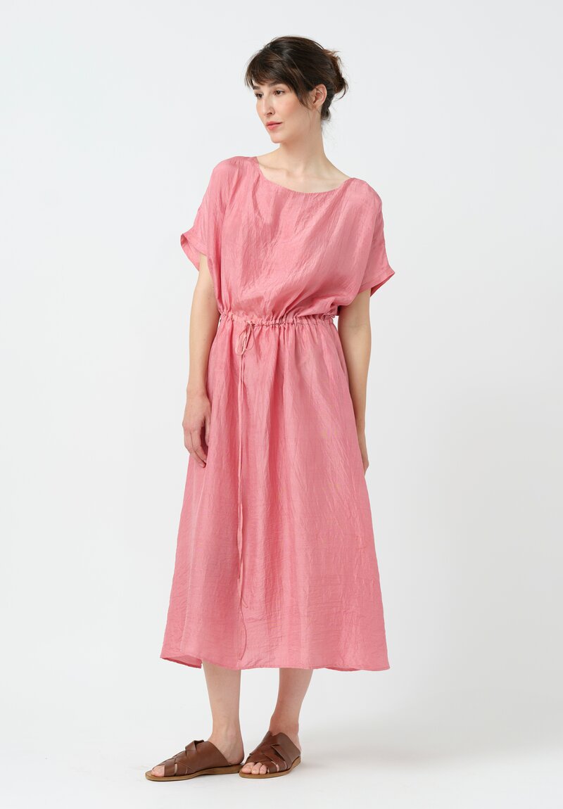 Kaval Khadi Silk Drawstring Waist Dress in Watermelon Pink