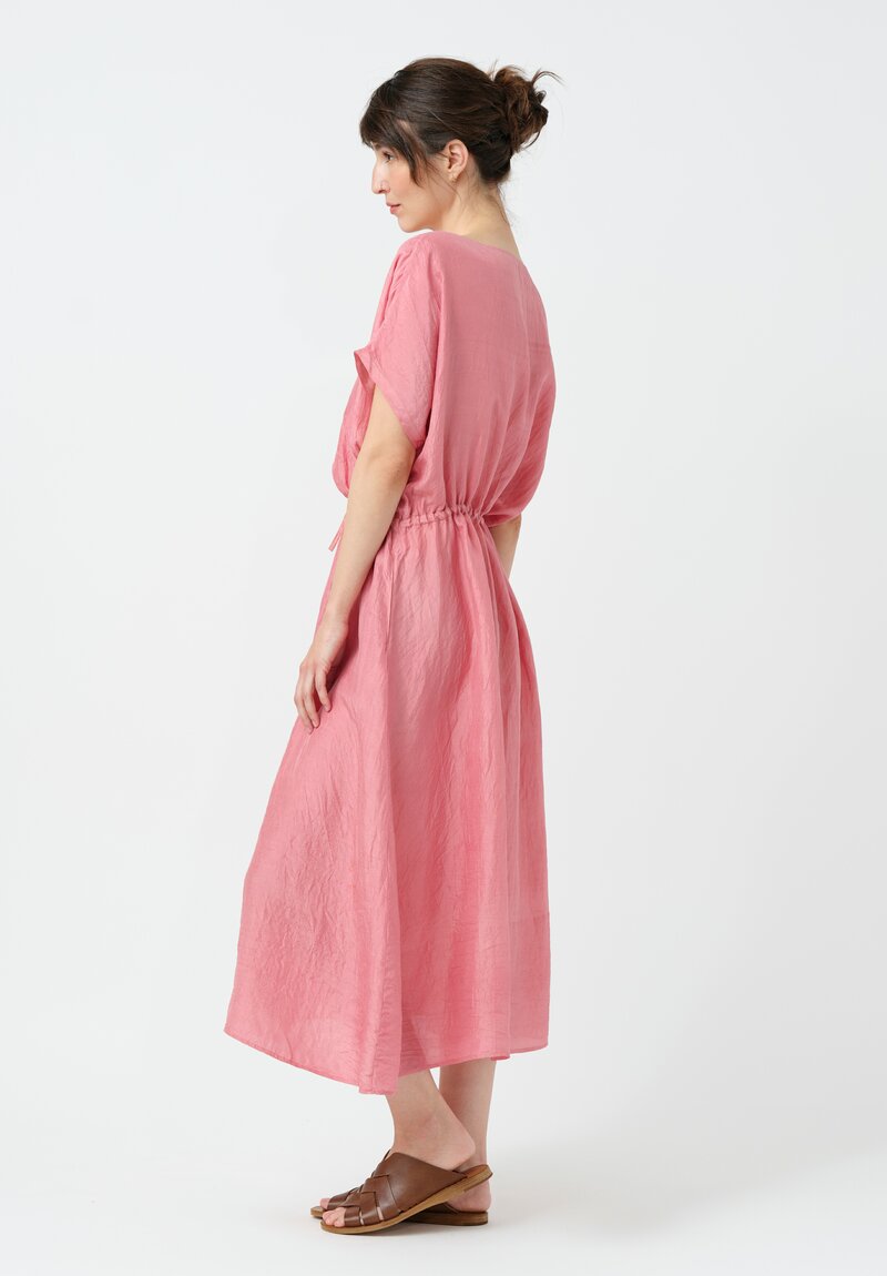 Kaval Khadi Silk Drawstring Waist Dress in Watermelon Pink