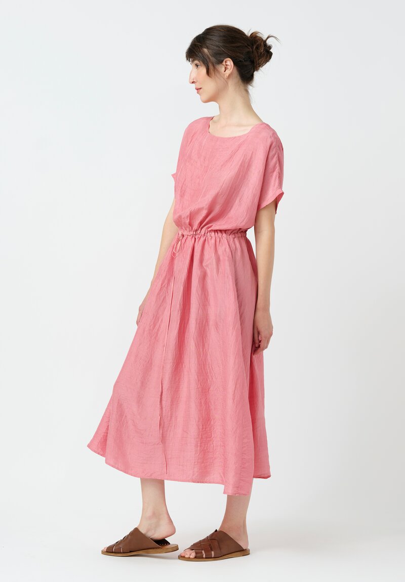 Kaval Khadi Silk Drawstring Waist Dress in Watermelon Pink