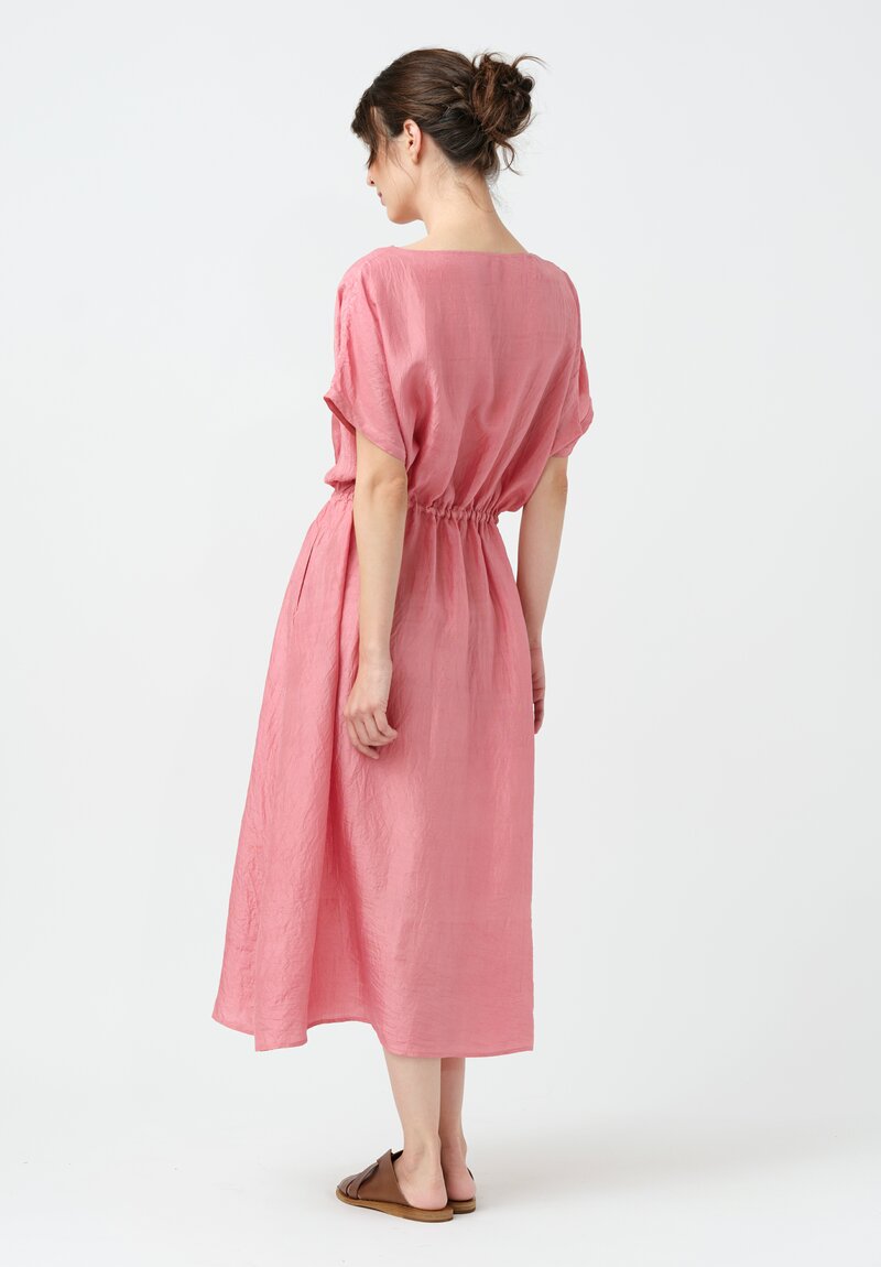 Kaval Khadi Silk Drawstring Waist Dress in Watermelon Pink