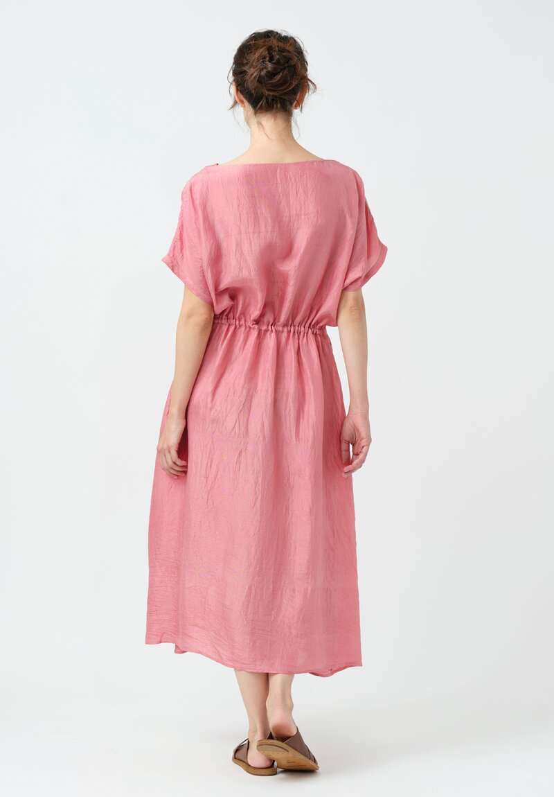 Kaval Khadi Silk Drawstring Waist Dress in Watermelon Pink