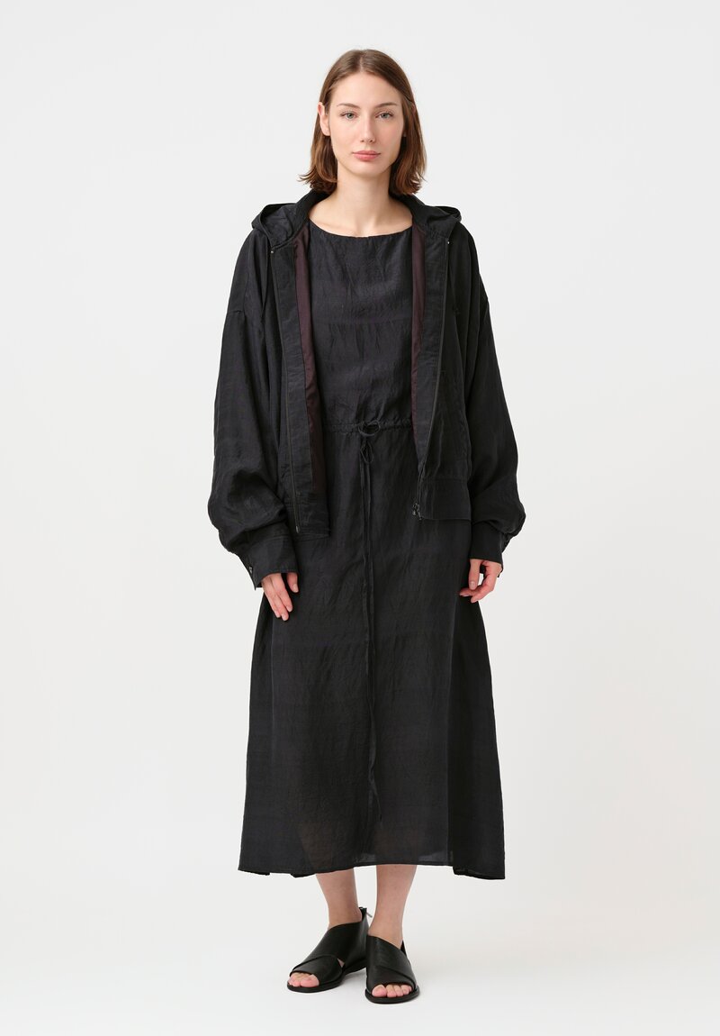 Kaval Khadi Silk Drawstring Waist Dress in Soft Black