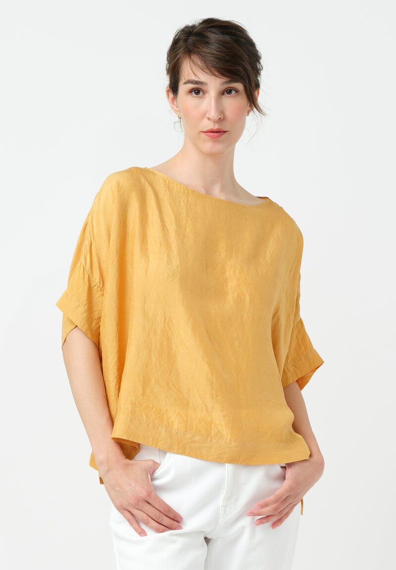 Kaval Khadi Silk Boatneck Crop Top in Apricot Orange