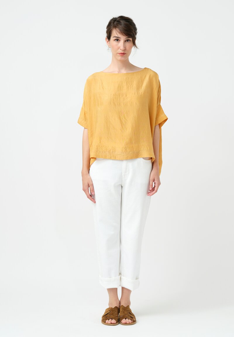 Kaval Khadi Silk Boatneck Crop Top in Apricot Orange