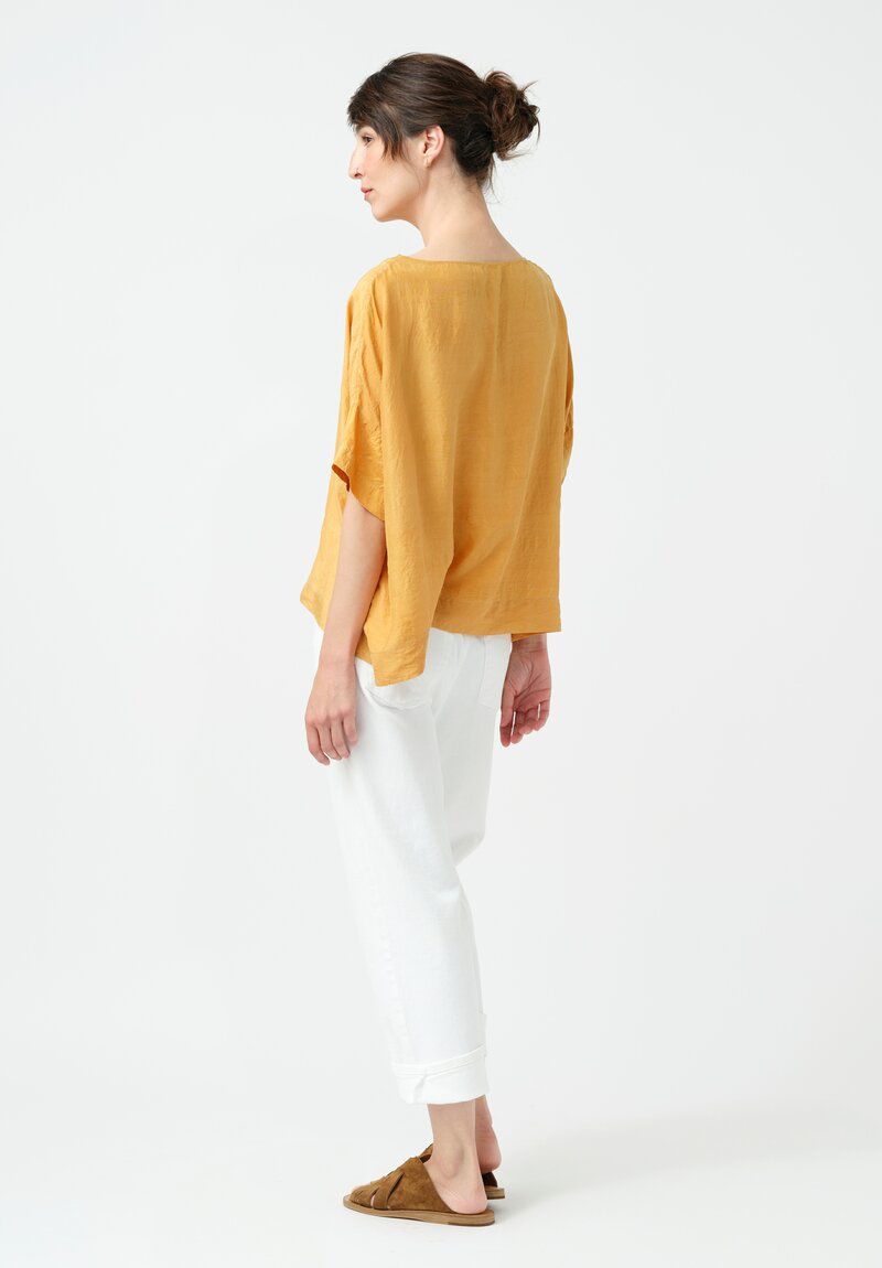 Kaval Khadi Silk Boatneck Crop Top in Apricot Orange