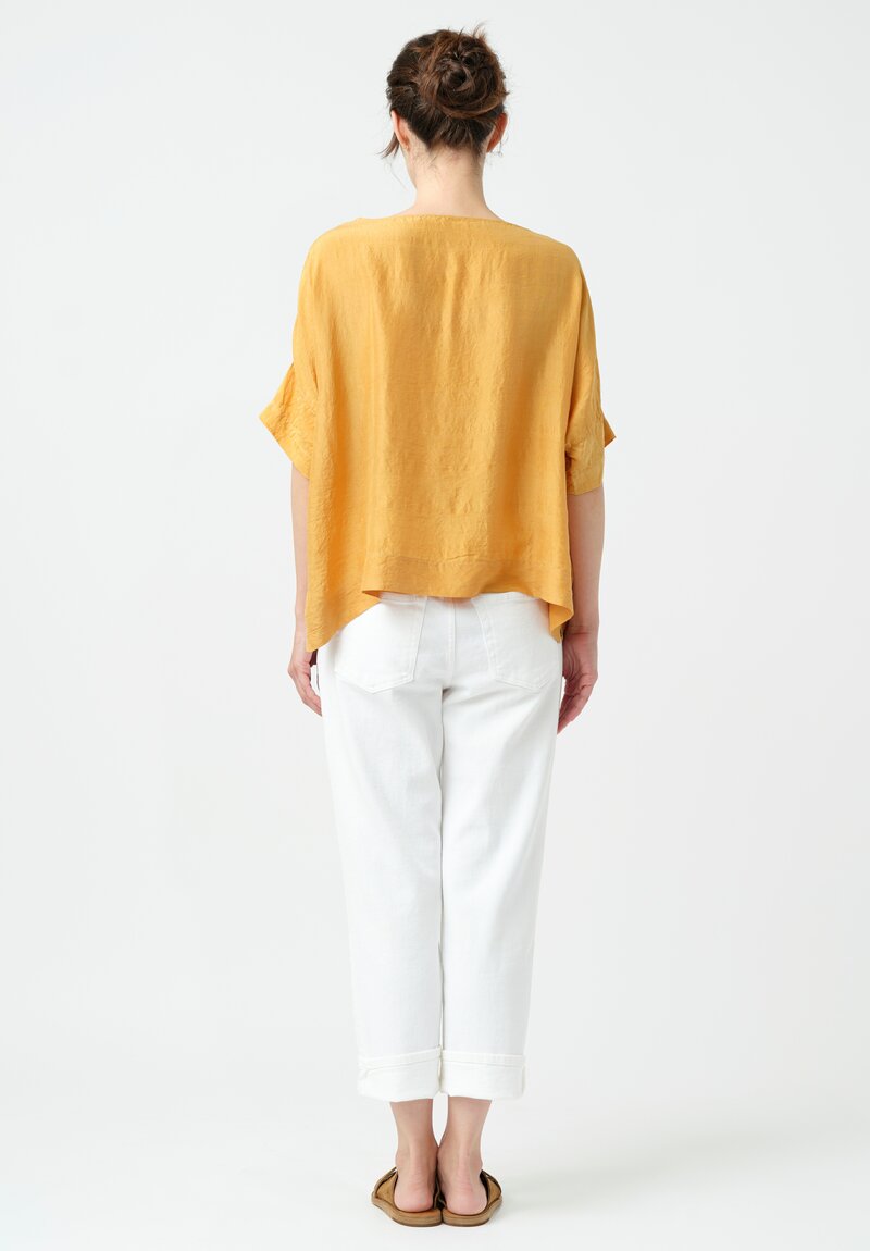 Kaval Khadi Silk Boatneck Crop Top in Apricot Orange