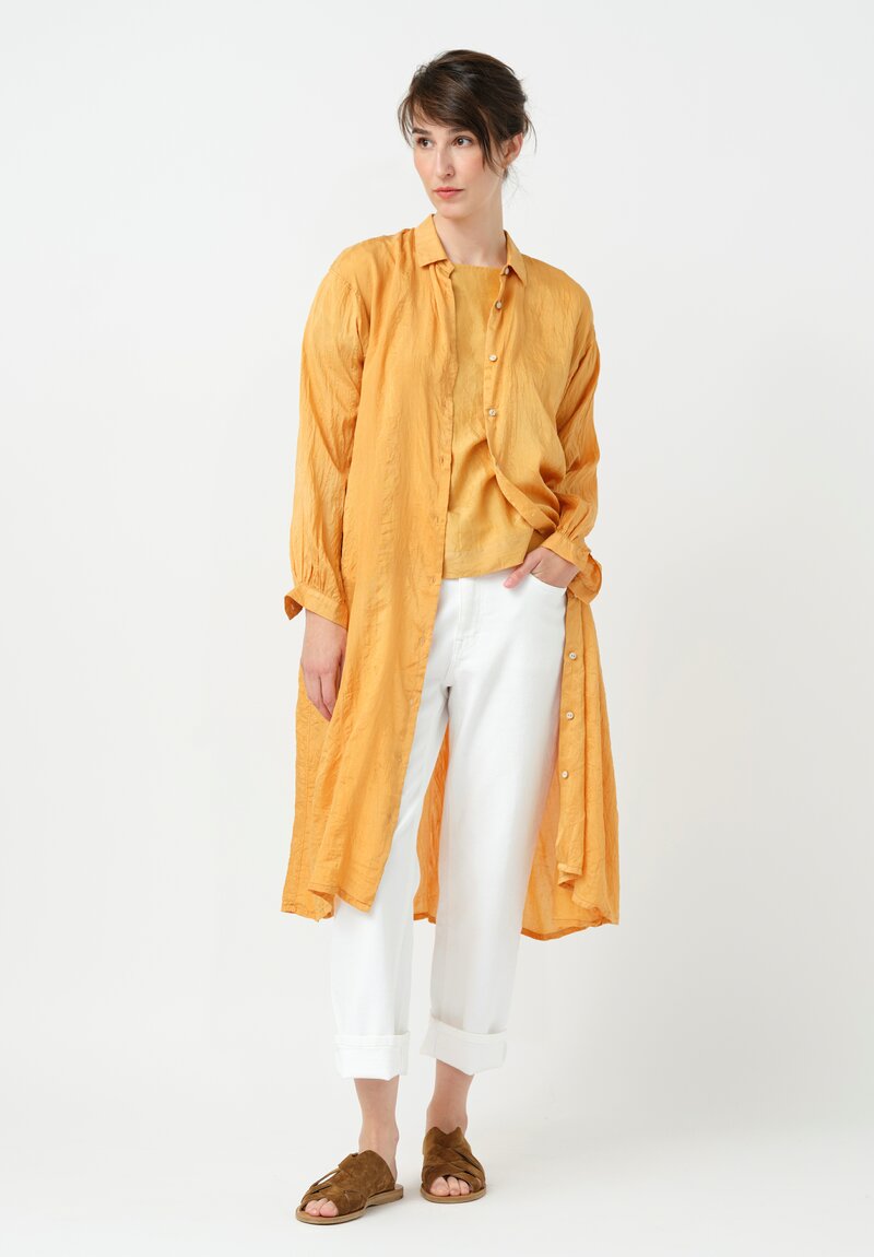 Kaval Khadi Silk Boatneck Crop Top in Apricot Orange