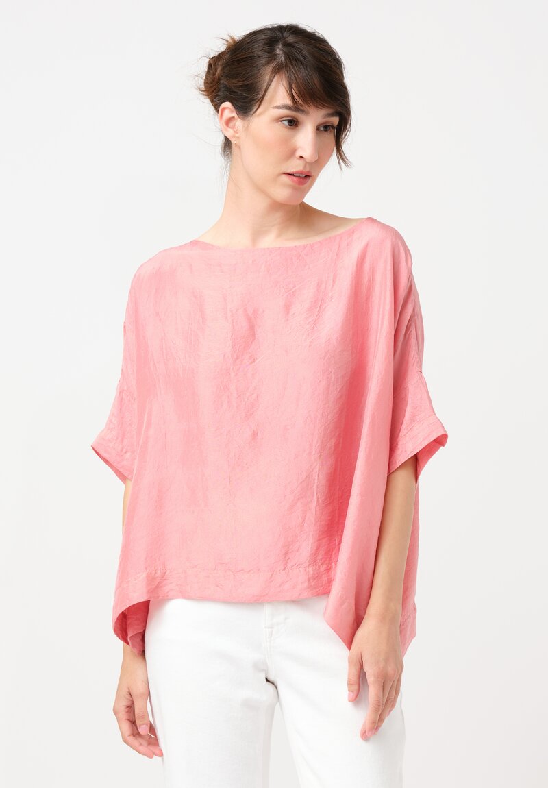Kaval Khadi Silk Boatneck Crop Top in Watermelon Pink