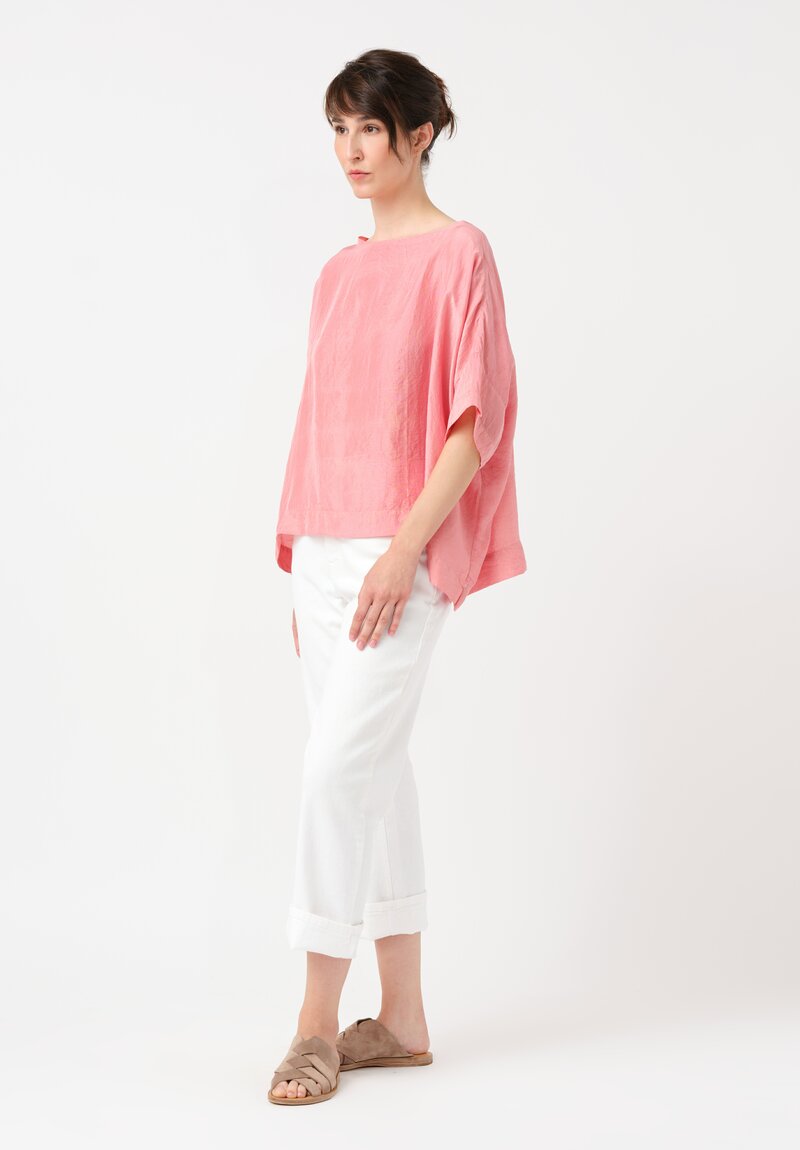 Kaval Khadi Silk Boatneck Crop Top in Watermelon Pink