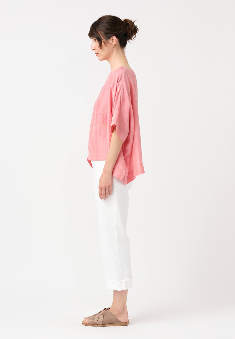 Kaval Khadi Silk Boatneck Crop Top in Watermelon Pink