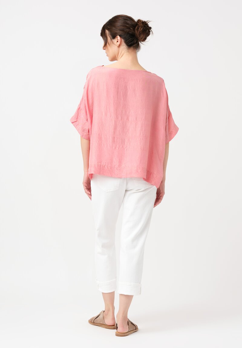 Kaval Khadi Silk Boatneck Crop Top in Watermelon Pink