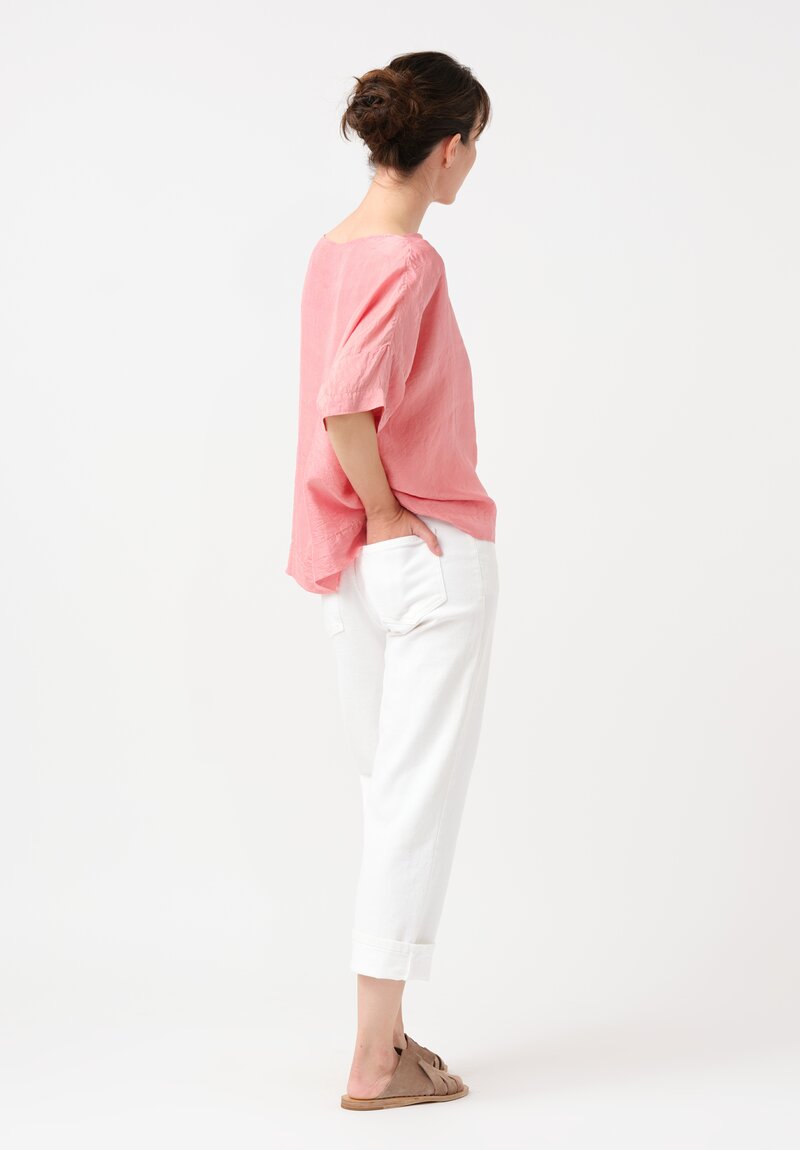 Kaval Khadi Silk Boatneck Crop Top in Watermelon Pink