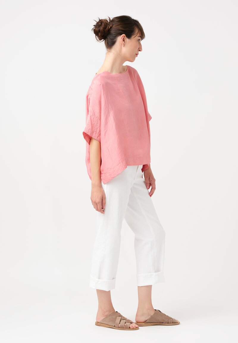 Kaval Khadi Silk Boatneck Crop Top in Watermelon Pink