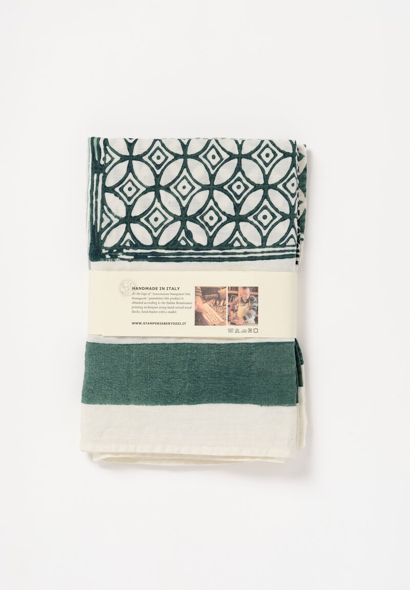 Bertozzi Handmade Printed Linen Taormina Runner in Verde Green	