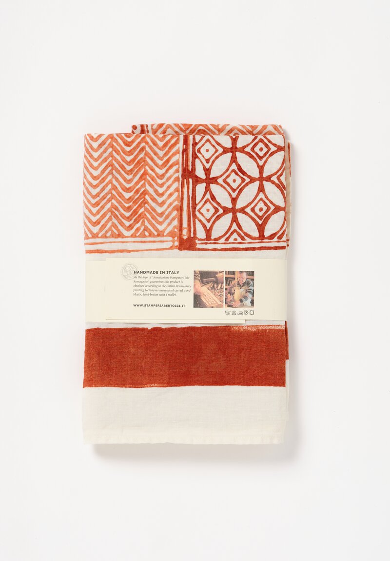 Bertozzi Handmade Printed Linen Taormina Runner in Mattone Brown	