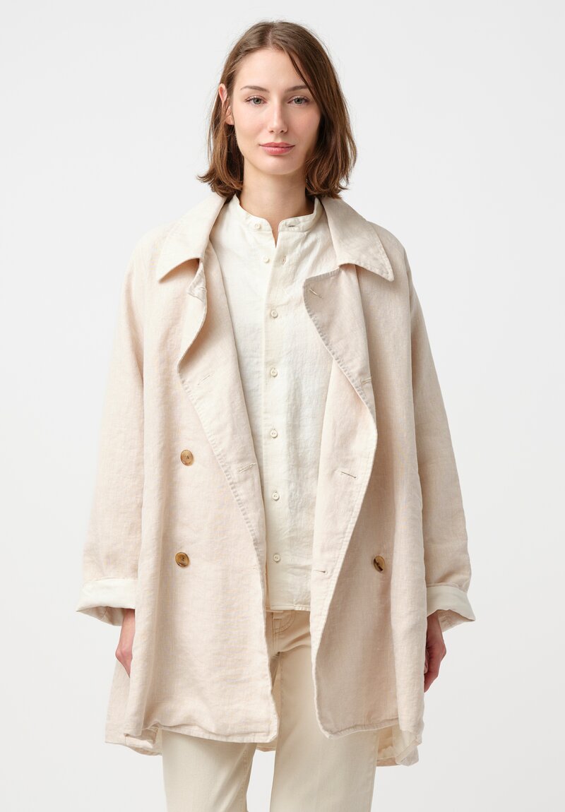 Kaval Washi & Linen Double Breasted Coat in Natural Oat