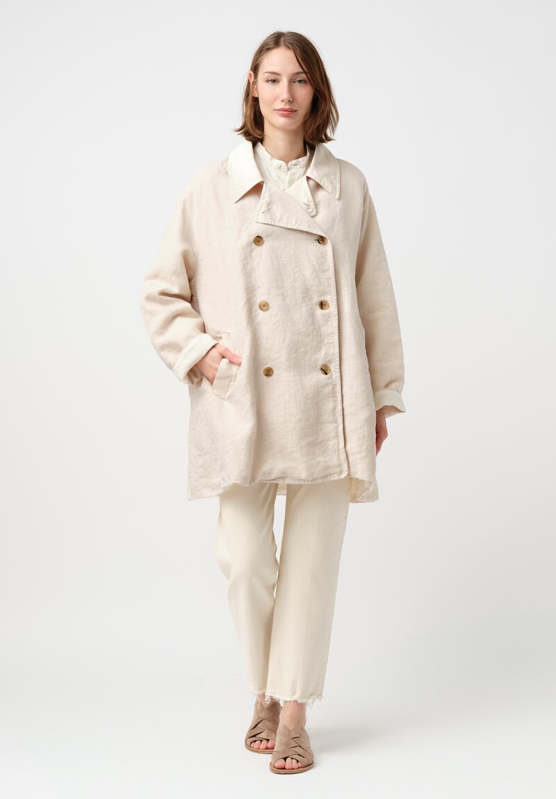 Kaval Washi & Linen Double Breasted Coat in Natural Oat