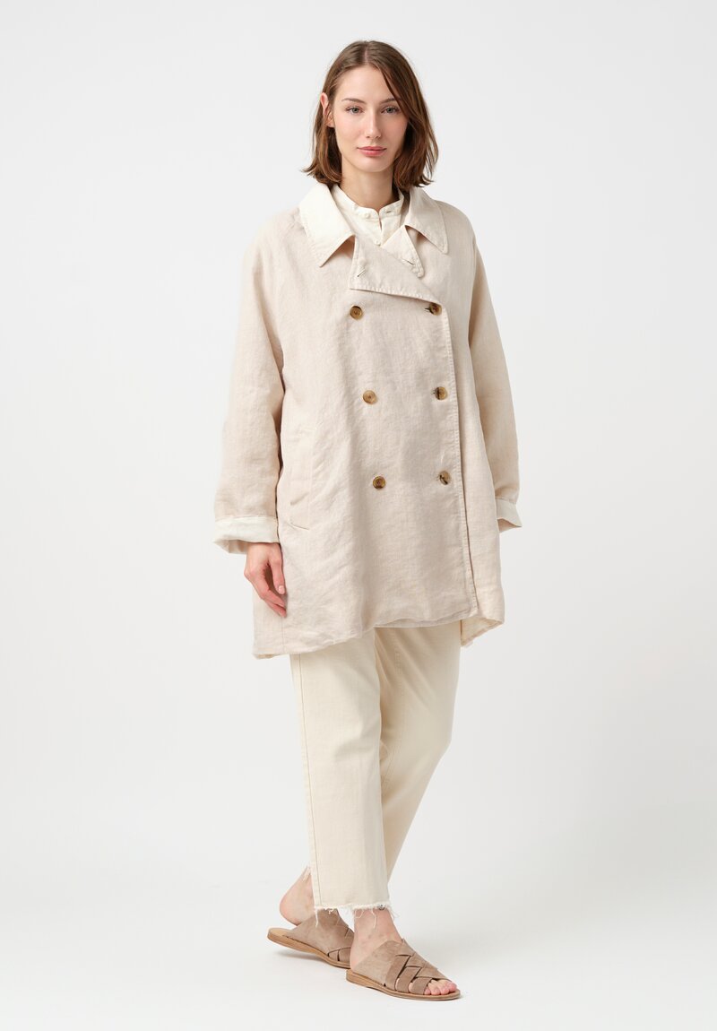 Kaval Washi & Linen Double Breasted Coat in Natural Oat